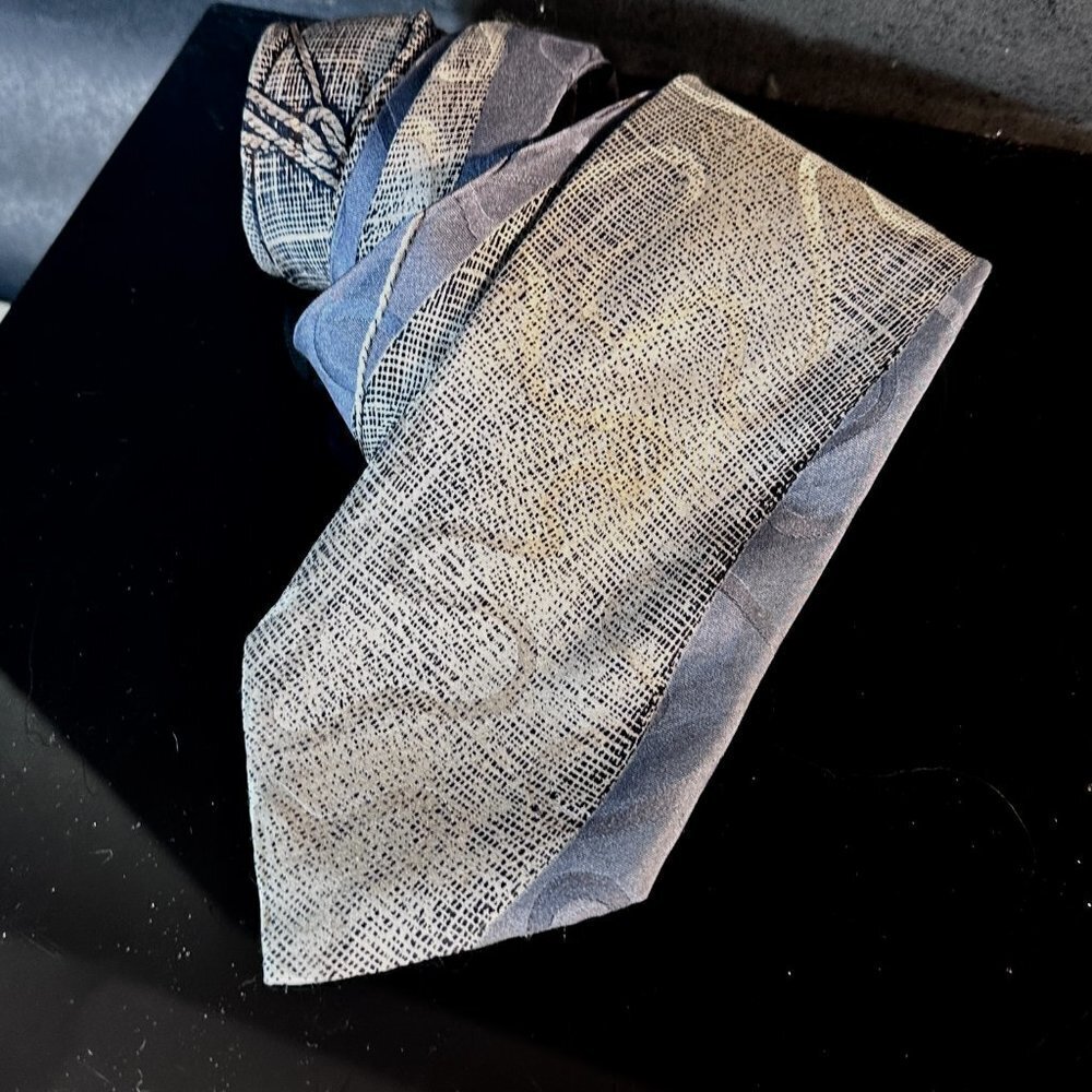 Claude Montana Burlap Ribbon Silk Tie Vintage Couture Gray Hemp Artsy Modernist - Picture 6 of 8